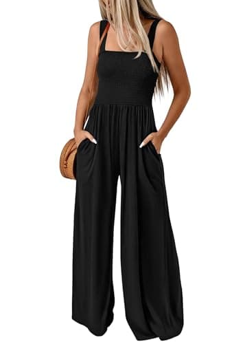 KIRUNDO Black Jumpsuits for Women Overalls Casual Loose Fit One Piece Sleeveless Wide Leg Jumpsuit Long Pant Rompers with Pockets Summer Outfits(Black, XX-Large) - Image 1