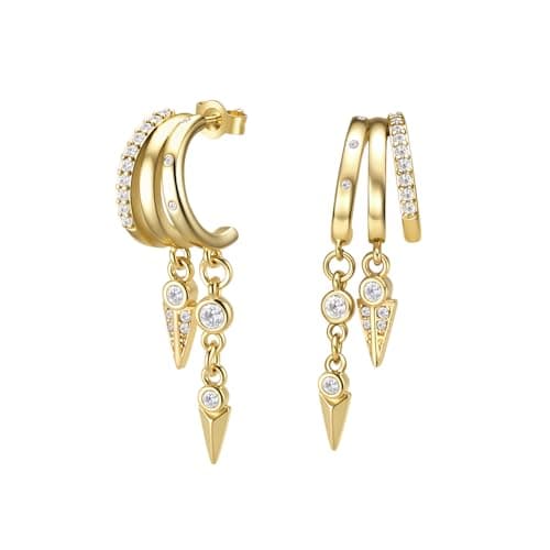 COTATI Dangle Earrings for Women,18K Gold Plated Dainty Triple Drop Chain Huggie Stud Earrings,Trendy Dangling Hypoallergenic Jewelry (Gold 3) - Image 1