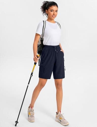 Cyasundent Women's 9" Hiking Cargo Shorts Lightweight Stretch Quick Dry Athletic Golf Summer Bermuda Shorts for Women (Navy_L) - Thumbnail 5