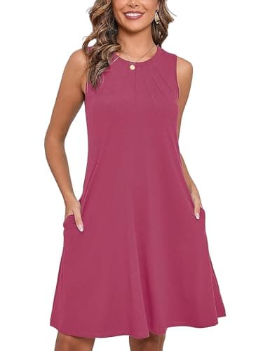 Heymoments Women Summer Dress Mauve Large Sleeveless Crew Neck Casual Cute Loose Fitting Tank Sundress Comfy Swing Midi Flowy A-line Trendy Beach Vacation Teacher Dresses with Pockets - Image 1