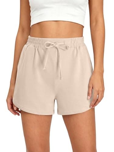 KISSMODA Women Solid Casual Sweat Shorts Elastic Drawstring High Waist Loose Soft Lightweight Lounge Workout Athletic Short Pants Apricot XS - Image 1