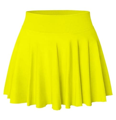 YOAKAKU Pleated Tennis Skater Skirts for Women with Pocket Shorts Flowy Golf Athletic Skort Sports Mini Skirt Yellow - Image 1