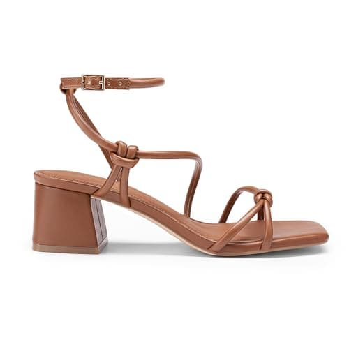 Athlefit Chunky Heels for Women Comfortable Square Open Toe Block Heeled Sandals Dressy Prom Shoes with Adjustable Ankle Strap for Wedding Party Business Casual Brown 7 - Thumbnail 3