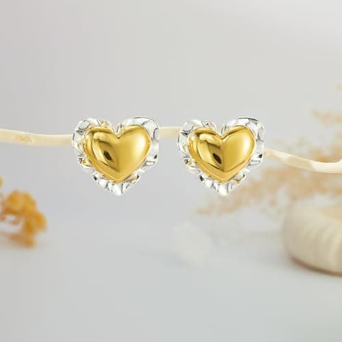 Freekiss Chunky Gold and Silver Heart Stud Earrings for Women,14K Gold Plated Irregular Heart Love Drop Earrings, Trendy Bold Geometric Jewelry Gift - Thumbnail 6