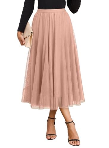 Happy Sailed Tulle Skirts for Women Trendy High Waisted Pleated A-Line Flowy Long Skirt Spring Outfits for Women Fashion 2026 Pink Large - Image 1