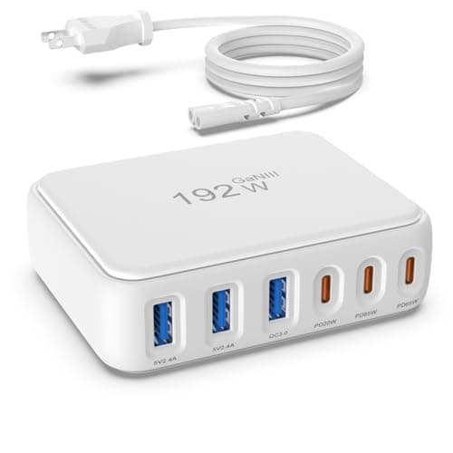 USB C Charger Block, 192W 6-Port Fast Charging Station, 65W GaN Power Adapter for Laptops, Standard Charge for Phones/Tablets, Compatible with MacBook/iPhone 16/iPad/Samsung - Image 1