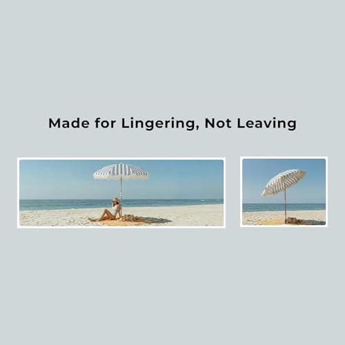 DEER LAND 6FT Stripe Fringe Beach Umbrella for Sand with Sand Anchor, UPF 50+ Sun Shade with Tassels, Adjustable Tilt Pole, Portable Coastal Umbrella for Beach & Pool, Heritage Ocean Blue Stripe - Thumbnail 3