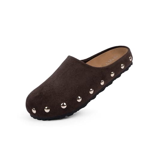 QIY Womens Mule Clogs Slip on Studded Faux Suede Mules Comfortable Footbed Chocolate Potato Shoes for Women Size 6.5 - Thumbnail 4