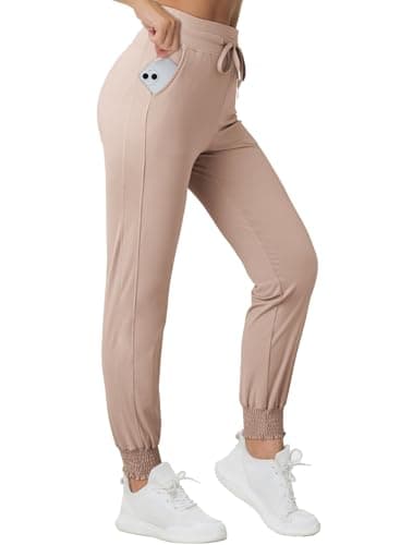 Dokotoo Womens Joggers Elasticity Workout Pant High Waisted Drawstring Dress Lounge Sweatpants Casual Athletic Spring Summer Outfits Trendy Women Pant with Side Pocket Fashion 2025 Khaki Medium - Thumbnail 4