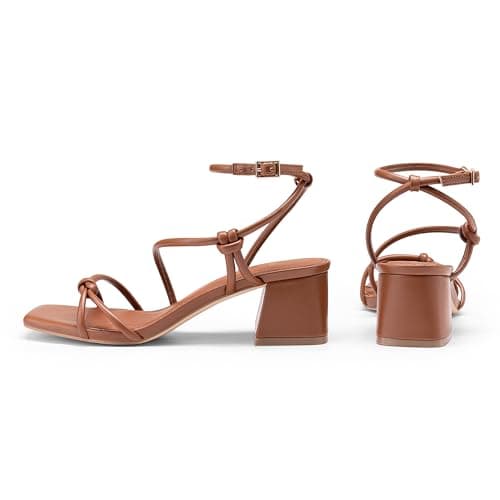 Athlefit Chunky Heels for Women Comfortable Square Open Toe Block Heeled Sandals Dressy Prom Shoes with Adjustable Ankle Strap for Wedding Party Business Casual Brown 7 - Thumbnail 4