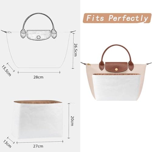 Eorakla Slim Purse Organizer Insert for Longchamp Le Pliage Medium – Lightweight Tyvek Handbag Organizer, Structured Bag Insert with Multi Pockets, Water-Resistant & Durable - Thumbnail 3