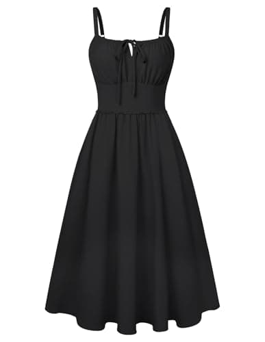 Belle Poque Summer Dress for Women 2026 Sleeveless Sundress Corset Flowy Midi Milkmaid Wedding Guest Dress Black X-Large - Image 1