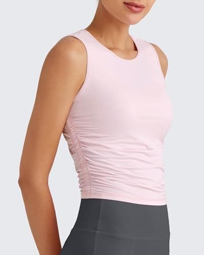 G4Free Sleeveless Workout Tops for Women Crop Tank Tops Breathable Lightweight Active Tennis Yoga Shirts Outfits (Blush,L) - Thumbnail 4