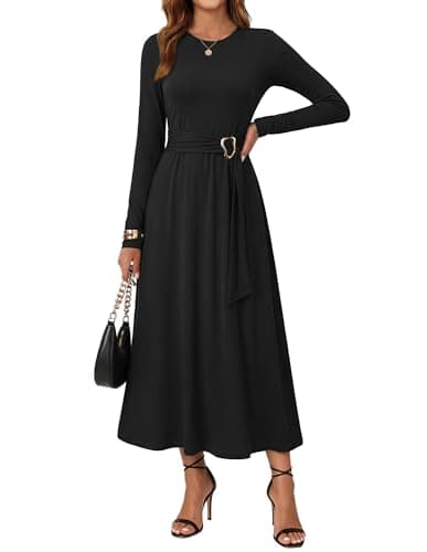 GRACE KARIN Womens Long Sleeve Maxi Dresses 2026 Casual A Line Flowy Wedding Guest Dress Fall Fashion Clothes with Pockets Black XL - Image 1