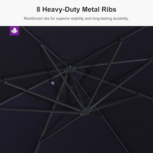 PURPLE LEAF 9' × 9' Patio Cantilever Umbrella Outdoor Square Adjustable Offset Umbrellas with 360-degree Rotation and 8 Heavy Duty Metal Ribs for Garden Deck Pool Navy Blue - Thumbnail 4