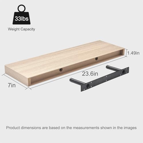 Modcraft Floating Shelves for Wall 24 Inch (Set of 2), 7.1" Deep Wide Wall Mounted Shelf for Bathroom Organizer Over Toilet, Modern Wood Storage Shelving for Bedroom Kitchen Living Room, Oak - Thumbnail 3