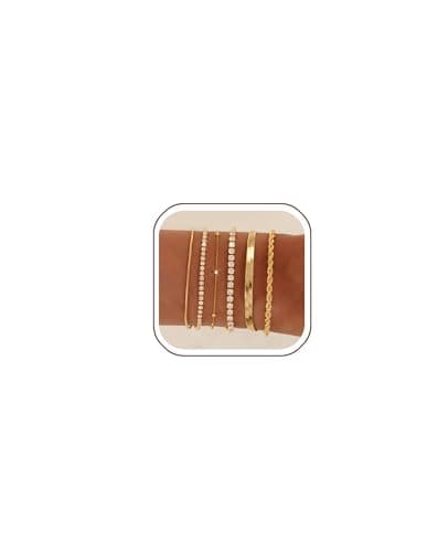 Gold Bracelets for Women 14K Gold Plated Stack Trend Bracelets Charm Paperclip Chain Cuban Link Layered Waterproof Bracelet Dainty Bracelet for Women Jewelry Gifts (6Pcs Gold) - Image 1