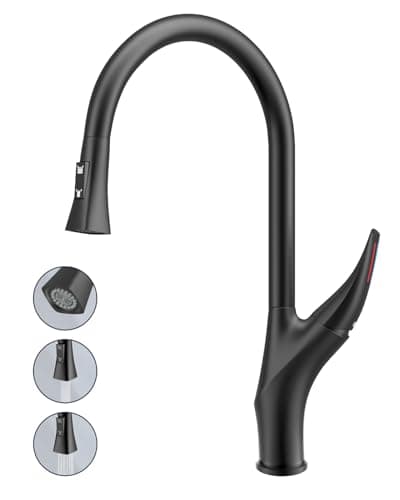 Kitchen Faucet with Pull Down Sprayer, Brass Faucet for Kitchen Sink, Bar Faucet with Ceramic Cartridge, Kitchen Sink for for RV, Bar, Farmhouse, Laundry, Outdoor (Standard, Brushed Black)