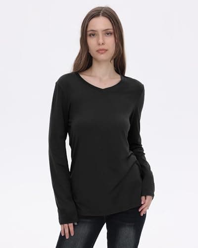 GAYHAY Womens Long Sleeve T Shirts V Neck 3 Pack Basic Tee Thick Casual Soft Loose Fit Layering Tops Ladies Warm Fall Outfits 2025 Black Burgundy Navy Blue - Thumbnail 2