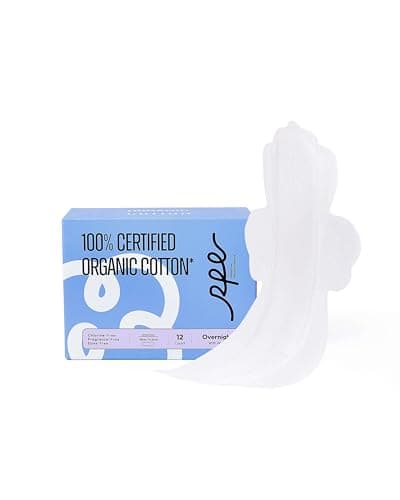 100% Organic Overnight Pads for Women, Ultra Thin Extra Heavy Flow Sanitary Pads with Wings Cotton Menstrual Pad Extra Coverage Period Pad Super Absorbency Feminine (Overnight, Size 5, 12 Ct) - Image 1