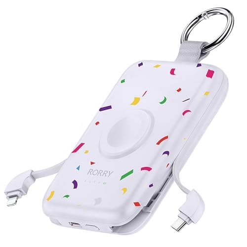 RORRY CharmGo Portable Charger, 10000mAh 20W Fast Charging Portable Charger Power Bank with Built in Cables, Travel Battery Pack for iPhone 17/16/15/14/13/12 and Apple Watch, Confetti-Purple - Image 1