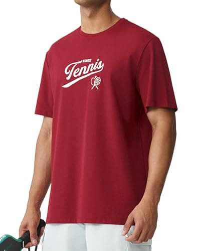 K-Swiss Men's Tennis Graphic T-Shirt - Silky Soft Premium Crewneck Tee Breathable Short Sleeve Casual Athletic Shirt - RED/Black M - Image 1