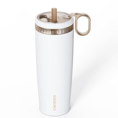 KISSKIND 20 Oz Iced Coffee Tumbler with Hidden Straw, Insulated Stainless Steel Coffee Tumbler, Leakproof Ceramic Lined Travel Cup for Subway Commuting, Slim Tumbler for To-Go, Clean Brew - Image 1