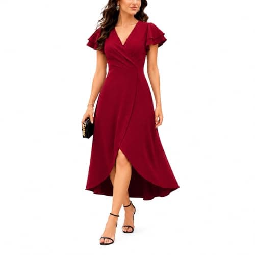 BTBII Women's Black Formal Dresses V Neck Midi Dress Church Dresses for Wedding Cocktail Party Birthday Summer