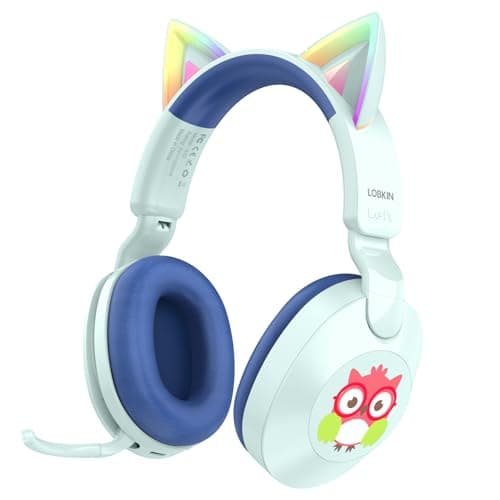 LOBKIN Kids Headphones with Microphone Bluetooth 6.0, Toddler Headphones LED Ligh Rotatable Foldable Sensitive Mic Adjustable 85/94dB Volume Limit Real-time Audio Feedback for Boys Girls Online School