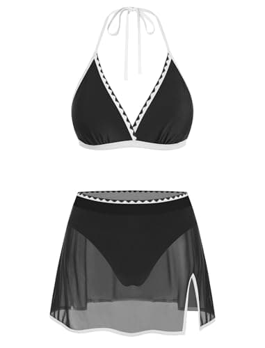 ZAFUL High Waisted Bikini Set Tummy Control Swimsuits for Women Swimwear Two Piece Swimsuits with Skirt Black L - Image 1