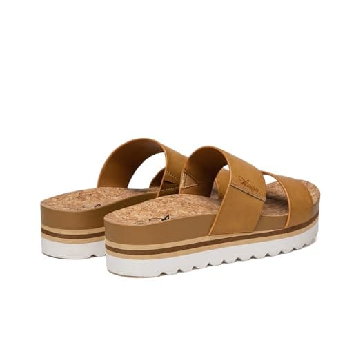 Athlefit Women's Two Strap Beach Slide Sandals Summer Brown Comfortable Sandals With Arch Support Footbed Slides Size 10 - Thumbnail 6