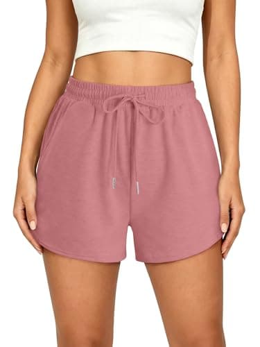 KISSMODA Dusty Pink Women’s Athleisure Sweat Short Bottoms Elastic Drawstring Side Pockets Lounge Home Summer Road Trip Outdoor Relaxed Jogging Shorts Pink XS - Image 1