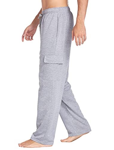 Deyeek Men's Lightweight Cargo Sweatpants with Pockets Baggy Cargo Sweat Pants for Men Straight Leg Grey Sweatpants for Men - Thumbnail 4
