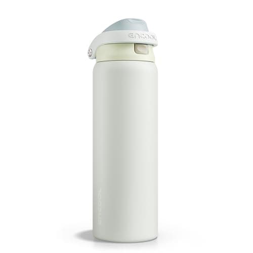 ENCOOL Leakproof Insulated Water Bottle with Straw Dual-Sip Water Bottle Bag-Safe Design for Work, Commute & Gym – Keeps Drinks Cold All Day, 32 oz, Cloud-Hill White