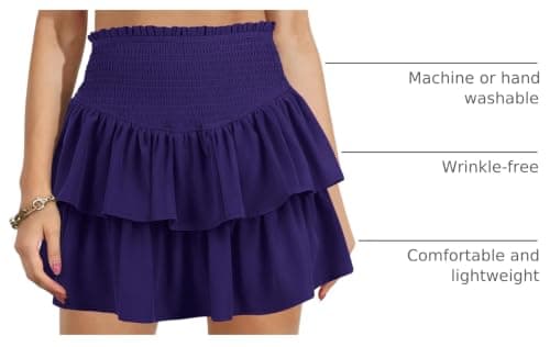 Vigorics Purple Ruffle Mini Skirt with Shorts High Waisted A Line Cute Fall Skirt for Women Girls XL - Thumbnail 4