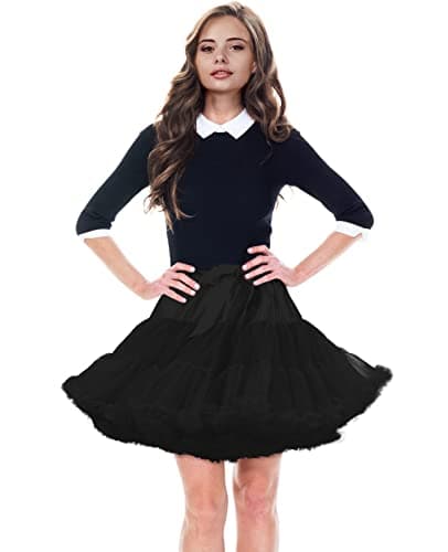 PrettyQueen Women's Tulle Petticoat 3-Layered Puffy Tutu Skirt Crinoline Underskirts for Cosplay Party Dress (Black) - Thumbnail 2