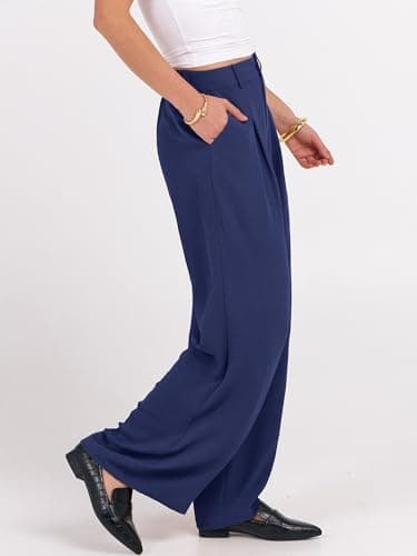 ANRABESS Women Wide Leg Dress Pants 2026 Summer High Waisted Business Casual Work Trousers Dressy Office Palazzo Pants Slacks Deep Blue X-Large - Thumbnail 4