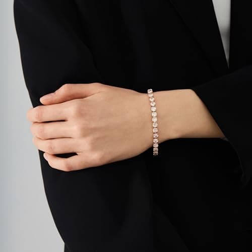 14K White Gold Plated 5mm Cubic Zirconia Tennis Bracelet for Women and Men, Classic Silver Diamond Tennis Bangle Bracelets, Adjustable Detachable 7.6IN Length, Suitable for Everyone (Rose Gold) - Thumbnail 2