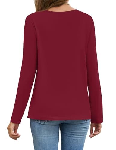 JUSTFASHIONNOW Shirts for Women Long Sleeve Lace Tops V Neck Solid Tshirt Plus Size Blouses Business Casual Fashion Tops Trendy Winter Clothes (Wine Red,XX-Large) - Thumbnail 6