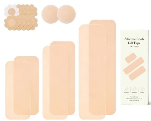 UOTJCNR Breast Lift Silicone Boob Tape, 6 Pcs Precut Soft Stretch Boobtape for Large Breast, Body Tape for A-G Cup Beige