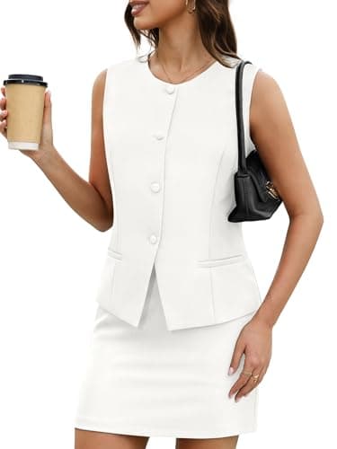 Casly Lamiit 2 Piece Blazer Sets for Women Summer Vest and Skirt White Suit Set Business Work Skorts Button Down Sleeveless Matching Clothing 2XL - Image 1