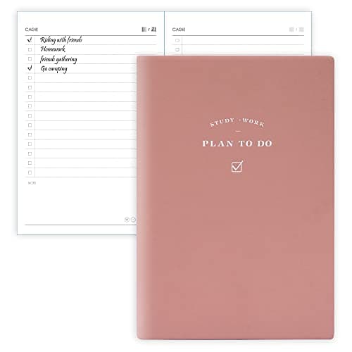 CAGIE To Do List Notebook 192 Pages 5.3" x 7.5" Leather To Do List Notepad Checklist for Daily Plans Schedule Planner Notebook School Supplies for Students, Pink - Image 1