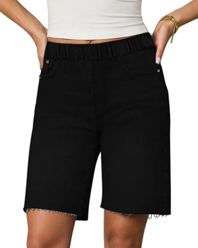 Women's High Waisted Black Denim Shorts - Bermuda & Knee Length Plus Size Baggy Jorts Butt Lifting Jean Short 10" Inseam - Image 1