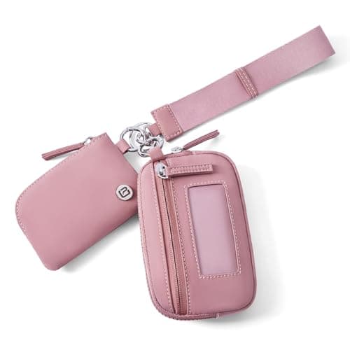 POIUGOYA Keychain Wristlet Wallet,Dual Pouch Wristlet Portable,Nylon RFID Coin Purse Small Wallet with key ring,ID Window - Image 1