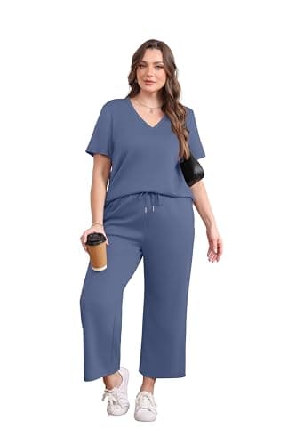 WIHOLL Matching Sets Women Clothing 2 Piece Loungewear Summer Spring Workout Sets Pants Jogging Suits Beach Resort Wear Going Out Vacation Essentials Maternity Clothes 2025 Blue XL - Thumbnail 4