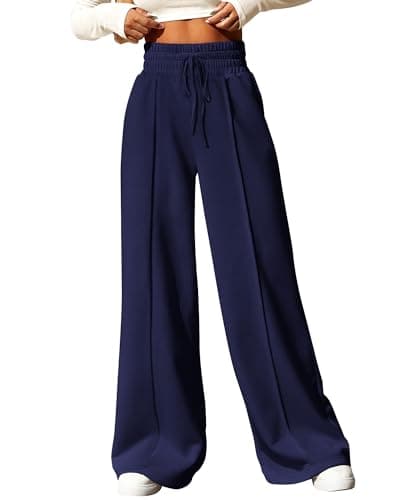 BTFBM Women's Drawstring High Waisted Wide Leg Long Pants Casual Sweatpants with Pockets(Solid Blue,Large) - Image 1