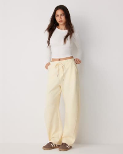 MOOSLOVER Women Barrel Sweatpants Drawstring Elastic Waist Wide Leg Pants Cotton Casual Lounge Sweat Pant(XL,Beige) - Thumbnail 2
