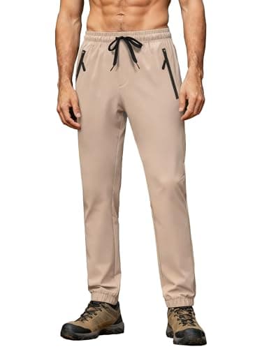 Mens Hiking Pants Sweatpants Joggers with Zipper Pockets Waterproof Quick Dry Lightweight UPF 50+ Cargo Elastic Waist Drawstring Casual Work Athletic Workout Khaki XXL - Thumbnail 3