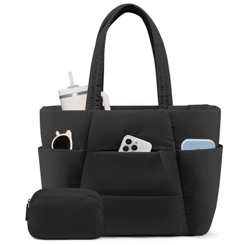 LOVEVOOK Puffer Tote Bag with 40oz Cup Holder, Large Work Tote Laptop Bag for Nurse Teacher, Shoulder Bag for Travel/Gym/Daily - Image 1
