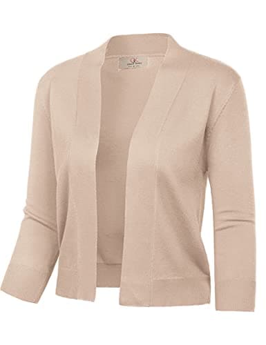 GRACE KARIN Women's Open Front 3/4 Sleeve V-Neck Knit Cropped Cardigan Sweater Knitwear XX-Large Tan - Image 1